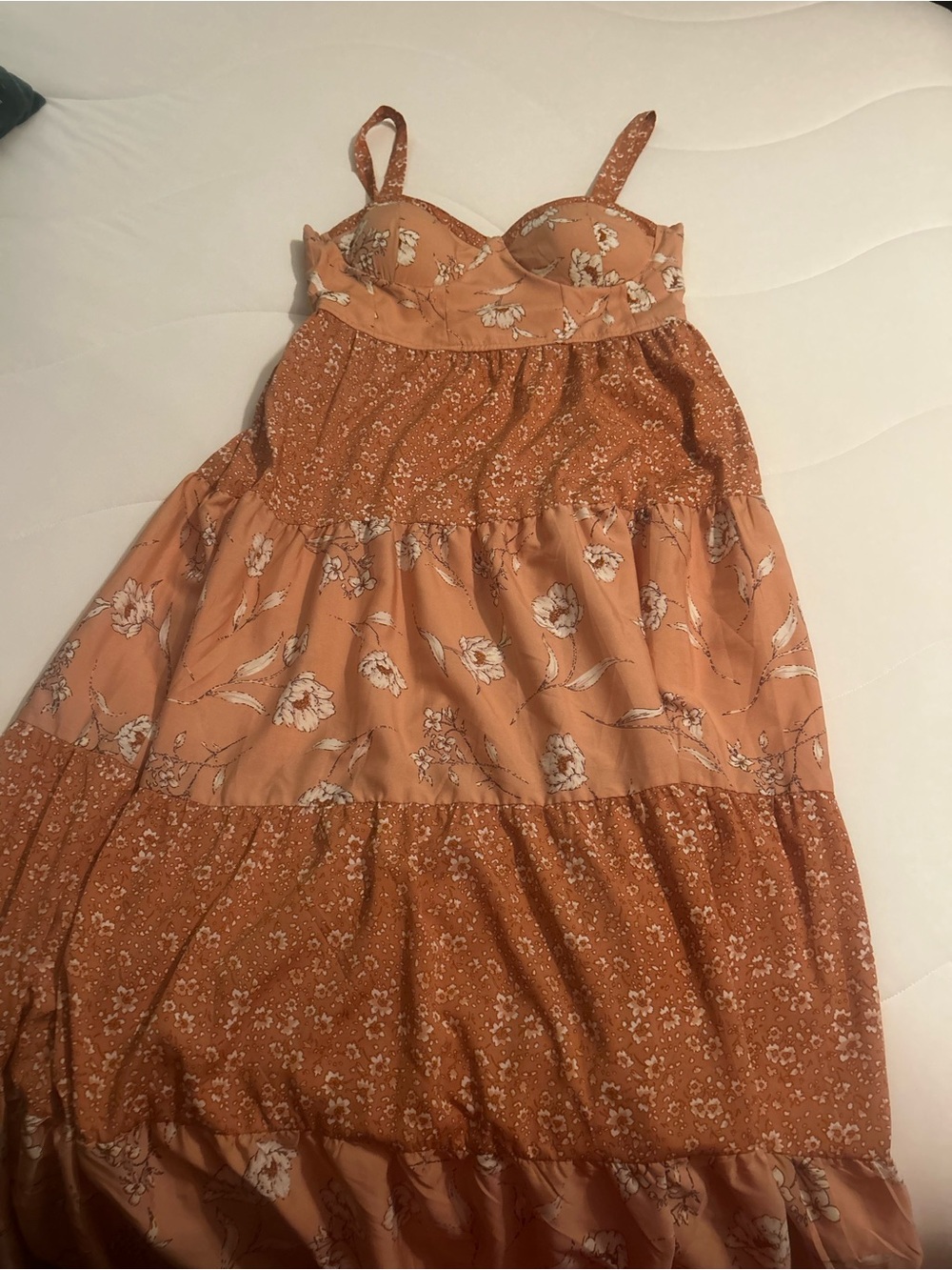 Tiered Floral Maxi Dress in Rust Peach